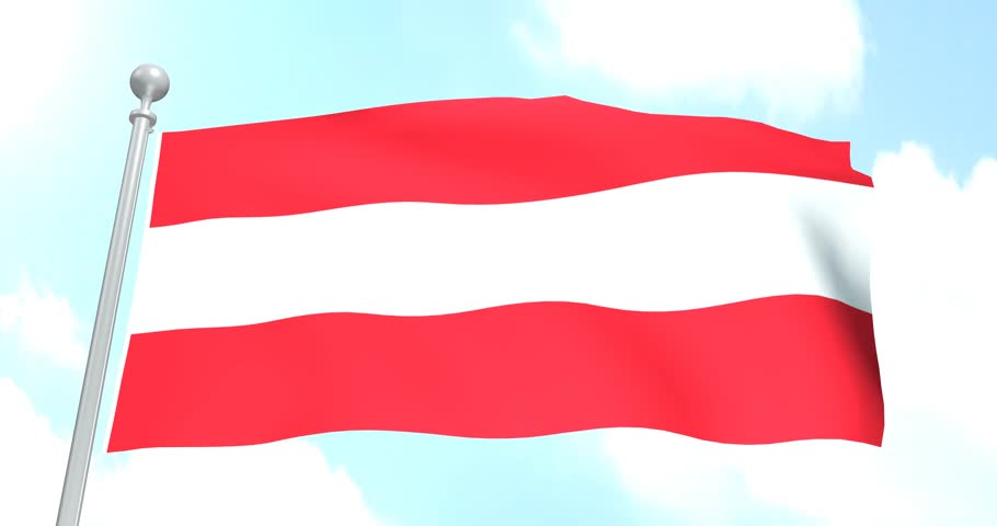 Flag of Austria flapping in the wind in a sunny day. Loopable 4K video of 4096 x 2160 resolution.