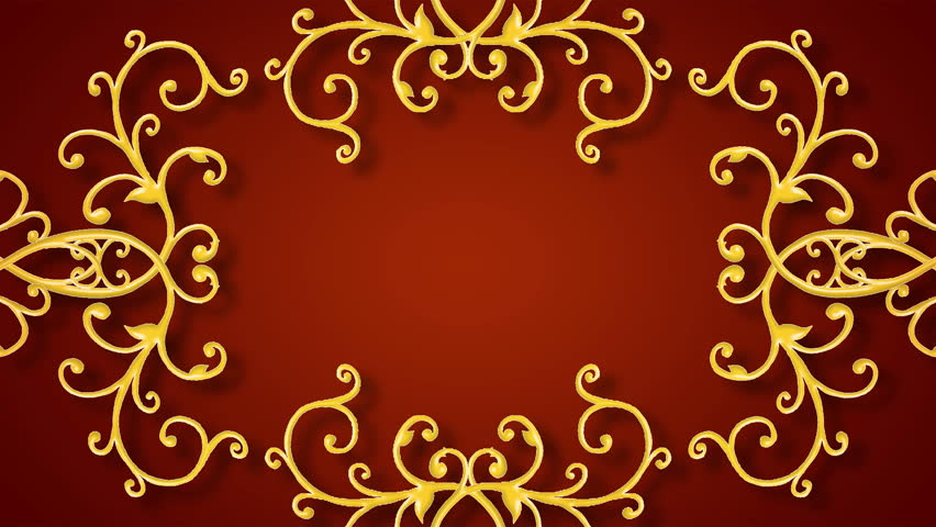 Growing golden elements forming a title framing, red background. HD CG