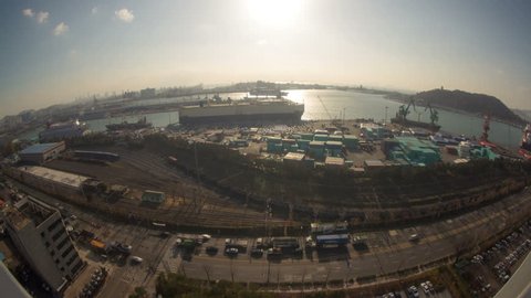 Time lapse of boats and harbor in Seoul Korea.