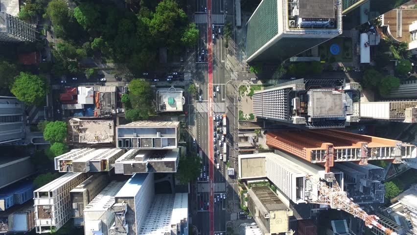 Aerial View of the famous Avenida Paulista (Paulista Avenue) in Sao Paulo, Brazil - Top View