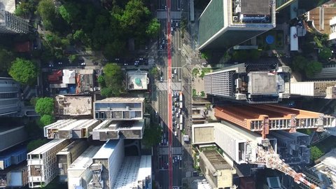 Aerial View of the famous Avenida Paulista (Paulista Avenue) in Sao Paulo, Brazil - Top View