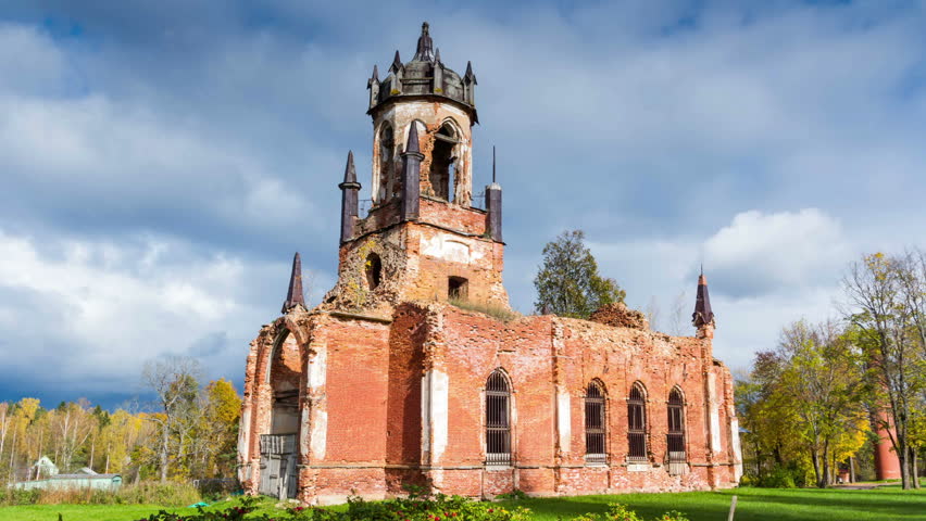 Ruins of ancient Church. time-lapse