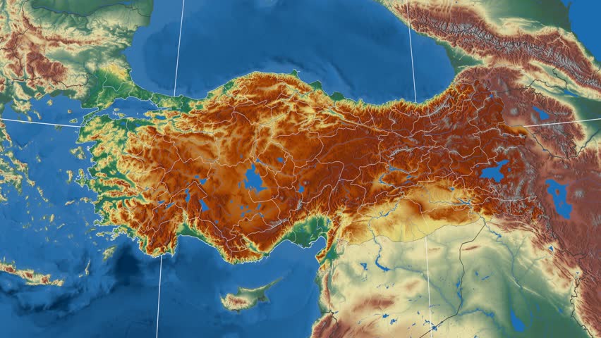 Istanbul region extruded on the physical map of Turkey. Rivers and lakes shapes added. Colored elevation data used. Elements of this image furnished by NASA.