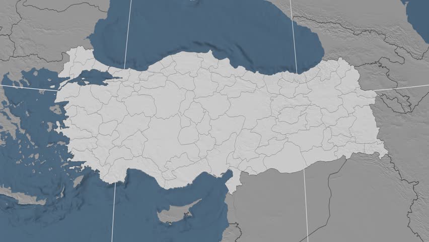 Istanbul region extruded on the elevation map of Turkey. Elevation data on solid colors used. Elements of this image furnished by NASA.