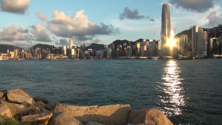 Hong Kong skyline and harbour, reflection.