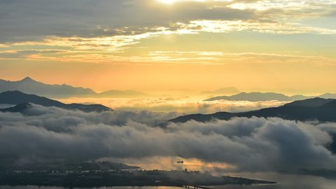 Seoraksan mountains is covered by morning fog and sunrise in Seoul Korea
