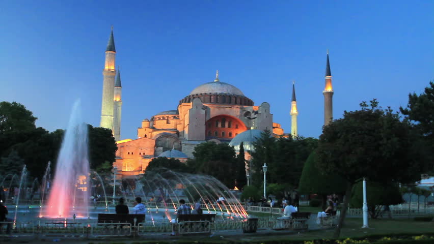 Sultanahmet night on front of Hagia Sophia  
