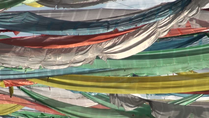 Beautiful Old Tibetan Prayer Flags Stock Footage Video (100% Royalty
