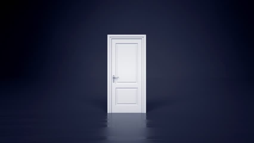 3d opening white doors on black background, light at the end Royalty-Free Stock Footage #12177875