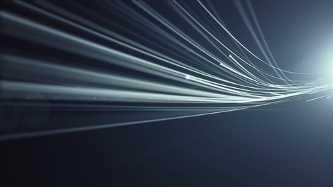 Abstract background with animation moving of lines for fiber optic network. Magic flickering dots or glowing flying lines. Animation of seamless loop. 