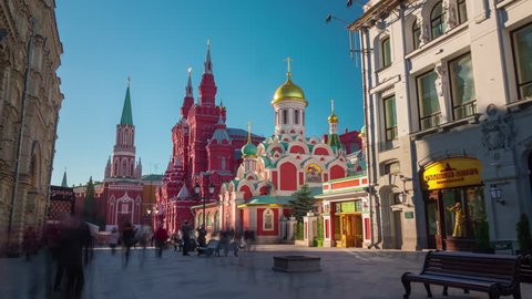 moscow famous tourist street red square summer light 4k time lapse russia