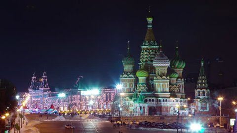 moscow night red square church of saint vasily the blessed 4k time lapse russia