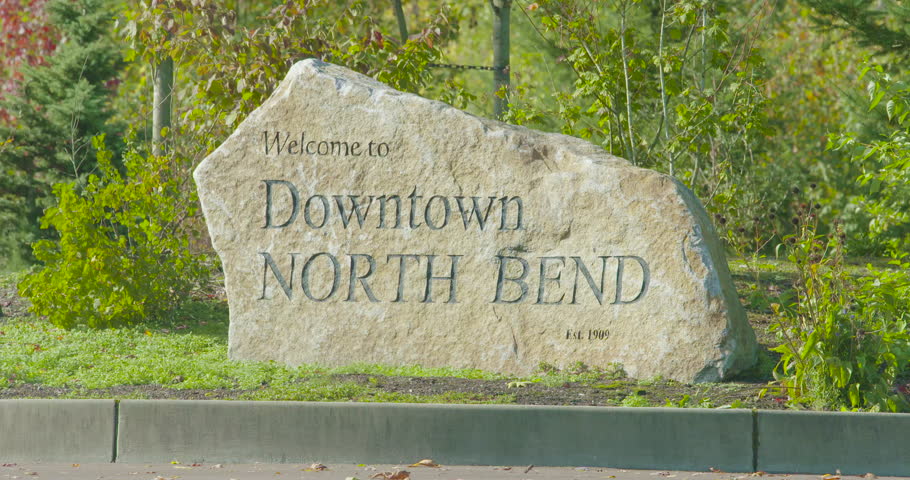 Welcome to Downtown North Bend Stone Monument Sign