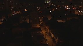 Aerial of night street of Tbillisi city, Georgia.