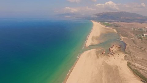 Aerial View from Flying Drone Over Beach and Sea on Spanish Coast Stock Video