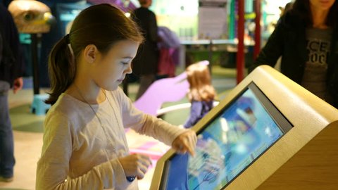 SOFIA, BULGARIA - OCT 02, 2015: Open doors in new cognitive museum for children - kids view and play with multimedia displays and playground educative stands