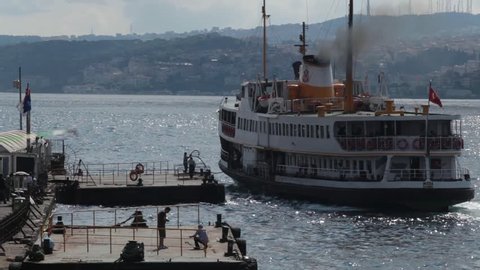 ISTANBUL - JUNE 2015: The passenger ship approaches the port. Passenger ships carries people between the two continents, at Bosporus everyday.
