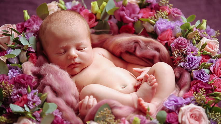 baby with flowers