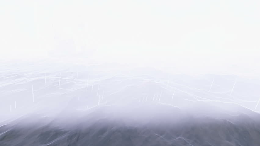 Stormy night in the open sea with small fishing boat at foreground and with lightning flashes in the distance. Realistic three 3D animation.
