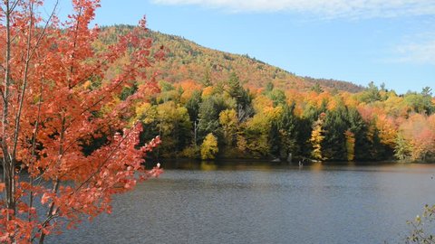 Fall foliage over water in the Adirondacks, New York