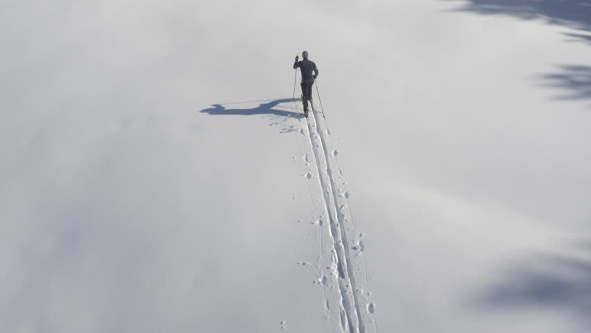 Aerial - Cross-country skiing in nature