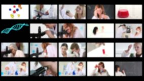 Montage of scientists conducting experiments in a lab