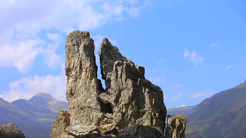 Big rock in mountains with amazing panoramic view. 