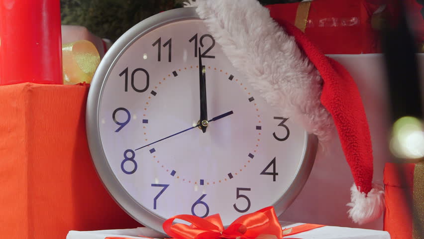 new year clock ticking under christmas Stock Footage Video (100% 