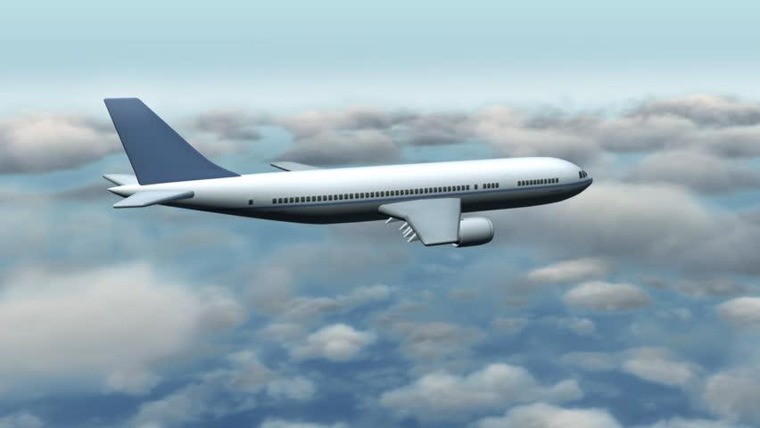 Animation of airplane flying over clouds