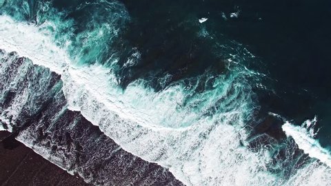 High waves in ocean. Giant Blue Ocean Waves in Indonesia, Bali. Aerial view.