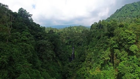 Waterfall in Indonesia. Bali. Shooting from the drone. Aerial view.