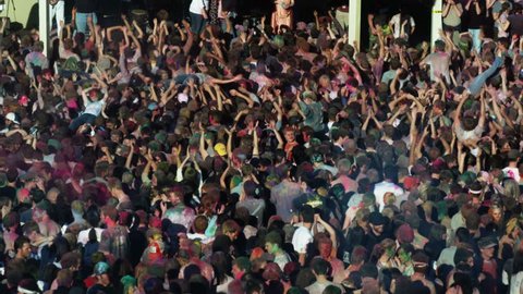 Spanish Fork, Utah-United States - March 2005: crowd of people jumping up and down at a concert