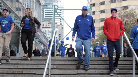 Toronto blue jays fans crowd going down stairs - OCTOBER 14TH, 2015 - Toronto World Series Playoffs Game 5 vs Texas Rangers