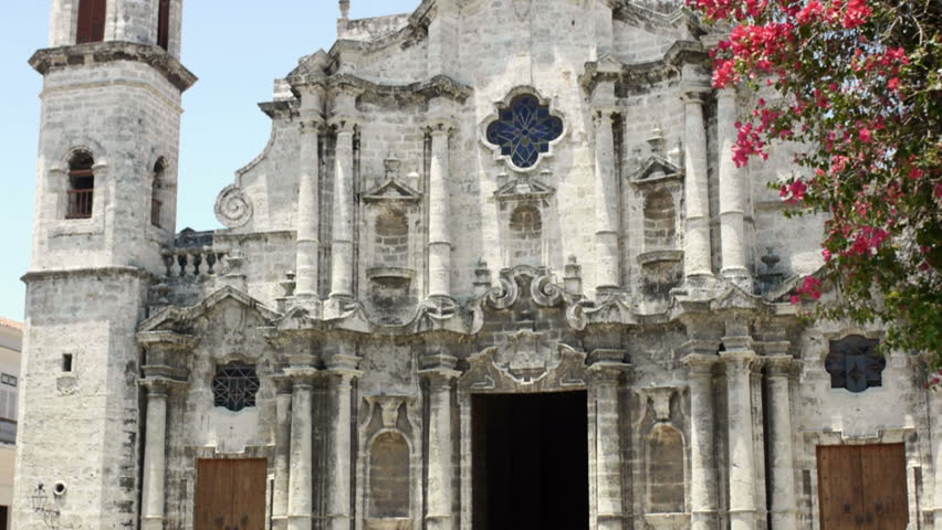 Details of Havana, Cuba. View of the baroque Cathedral 