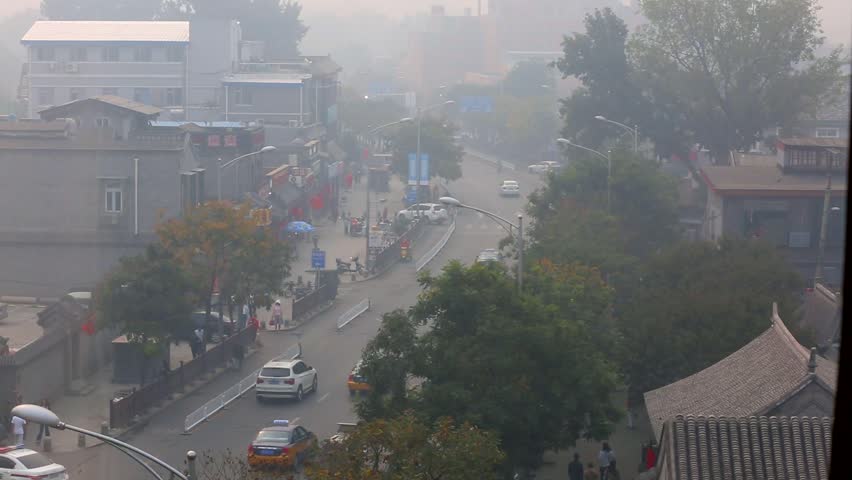 Roofs of houses in the fog Beijing, China