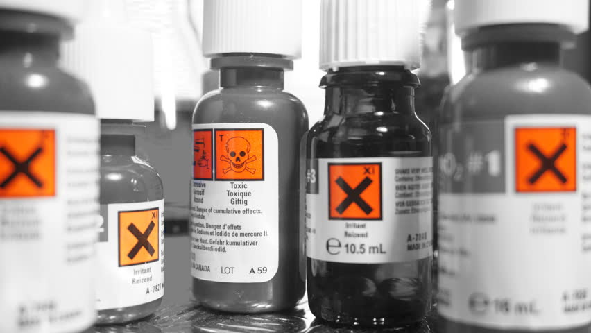 Toxic label on chemical bottle Royalty-Free Stock Footage #12269714