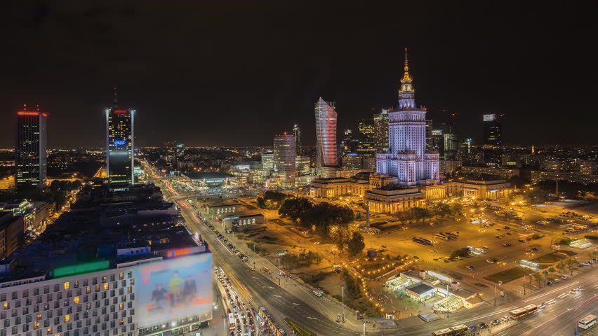 Warsaw Skyline Night City Timelapse (wide angle), Polish Capital | Shutterstock HD Video #12279596