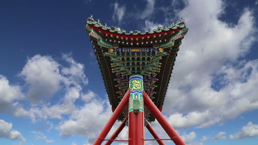 Traditional antique Chinese gate in Beihai Park -- is an imperial garden to the northwest of the Forbidden City in Beijing, China    