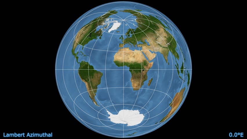 Distortion patterns. Animated world map in the Lambert Azimuthal projection. Blue Marble raster used. Elements of this image furnished by NASA