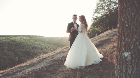 Lovely wedding couple in sunset Stock Video
