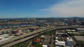 Aerial video of downtown NW Portland in Oregon.
