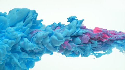 Close-up blue and pink ink being poured into water. Shot with high speed camera, phantom flex 4K. Slow Motion.