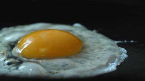 Cooking egg on fry pan. Shot with high speed camera, phantom flex 4K. Slow Motion.