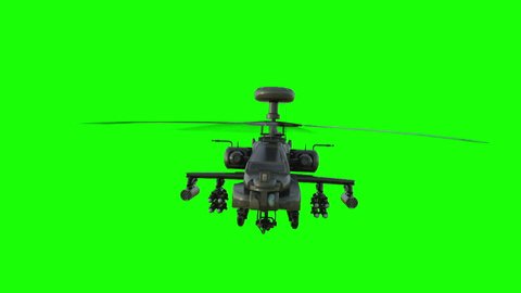Military helicopter realistic 3d animation. Realistic reflections, shadows and motion. Green screen
