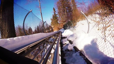 4k Footage: bobsleigh winter attraction inside view Instagram styled