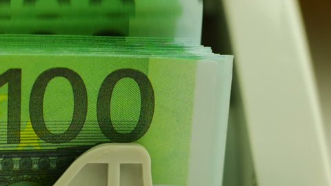 100-Euro Banknotes in the Counting Machine. Close up