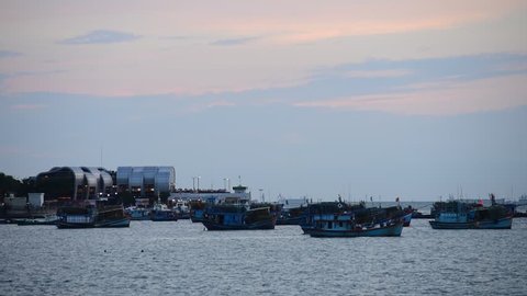 VUNG TAU, VIETNAM - SEPTEMBER 29, 2015: A view from sea at the Vungtau ferry terminal. The city is a maritime resort.