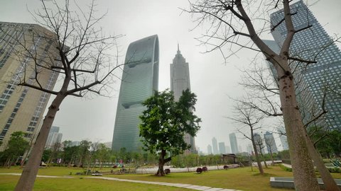 day guangzhou city center pond skyscrapers panorama 4k time lapse china