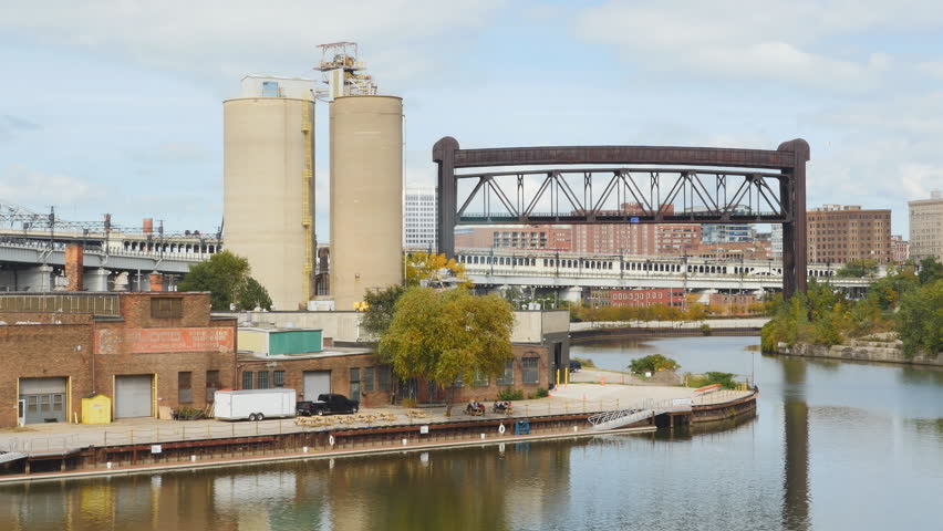 Cuyahoga River in the Oxbow bend area of the city of Cleveland, Ohio.

