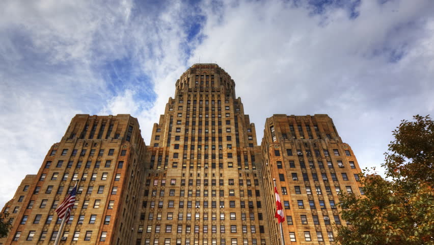 BUFFALO, NEW YORK/UNITED STATES – OCTOBER 22, 2015: Timelapse of Buffalo City Hall in New York [Buffalo]